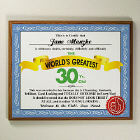 World's Greatest 30th Birthday Personalized Plaque